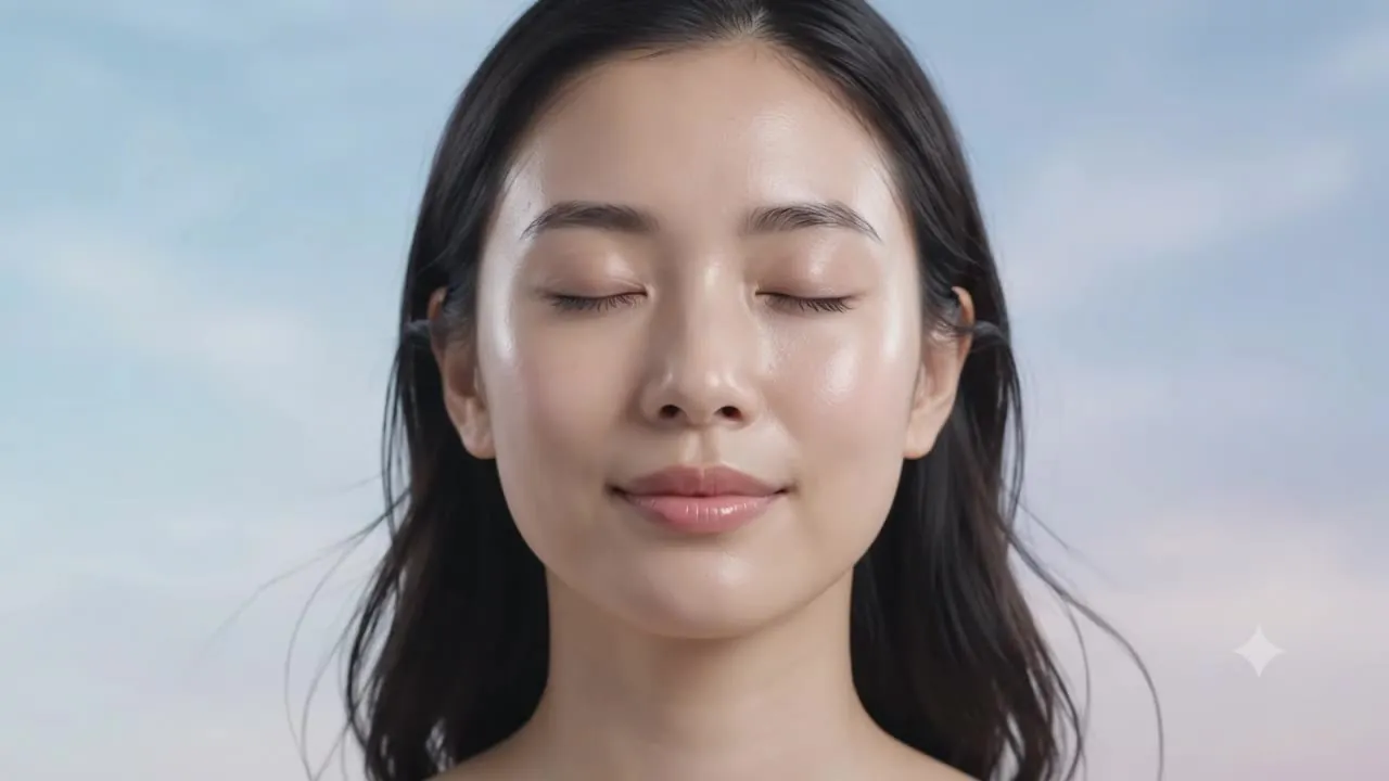 Woman with closed eyes and clear skin in soft light
